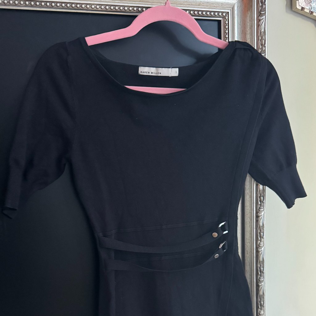 Karen Millen Size 1 Midi Black Elegant Dress